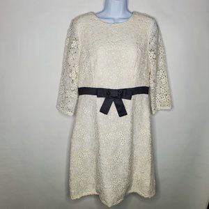 Jill Stuart Womens Cream Floral Lace A Line Dress Size 10 Bow Front 3/4 Sleeve